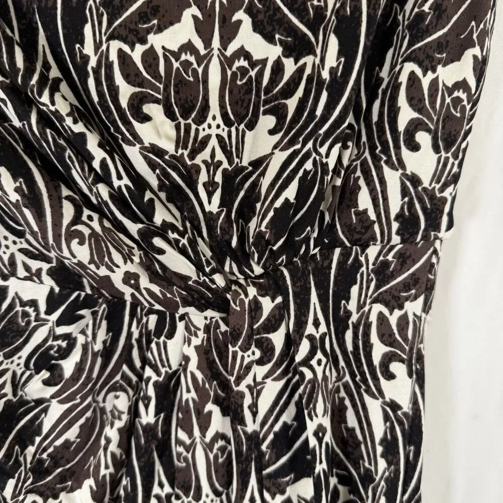 Tory Burch Silk Midi Dress Women's Small White Black Floral Pull On Sleeveless